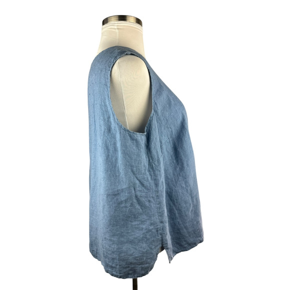 FLAX 2 Piece Linen Set Jacket & Sleeveless Shirt Blue Lagenlook Plus Size 1G 1X - Picture 12 of 16
